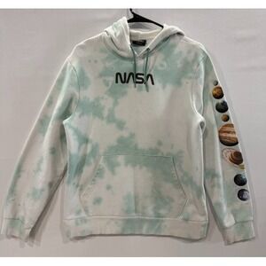 NASA Hyper Space Mens Green White Sweatshirt Hoodie Size Small Planets On Sleeve